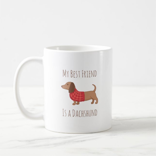 Min bästa vän är Dachshund Wiener Hund Red Sweater Kaffemugg (Vänster)