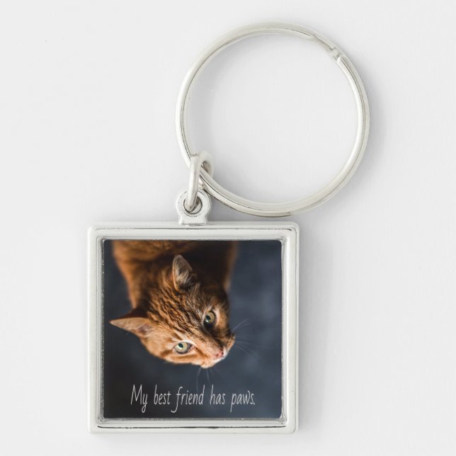 Min bästa vän har tass, Cat Kitten Cute Fyrkantig Silverfärgad Nyckelring (Framsidan)