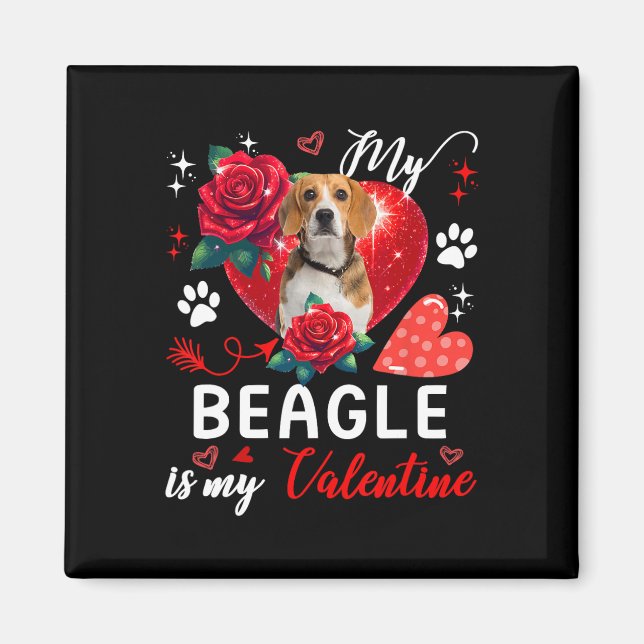 Min Beagle är min valentine ägare älskare blomster Magnet (Framsidan)