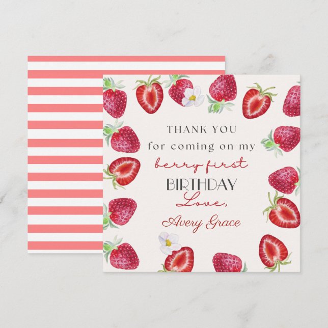 Min Berry First Birthday Cute Strawberry Tack (Fram/baksida)