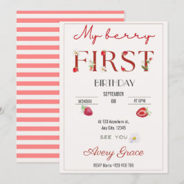 Min Berry första födelsedag Cute Strawbär Inbjudningar