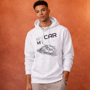 Min bil min väg – Sketch Style Superbil Grafisk T- Hoodie