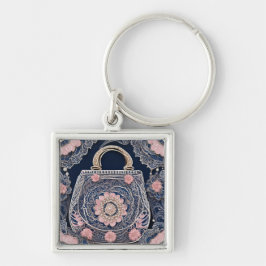 Min blåaktiga AI-konst Fyrkantig Silverfärgad Nyckelring