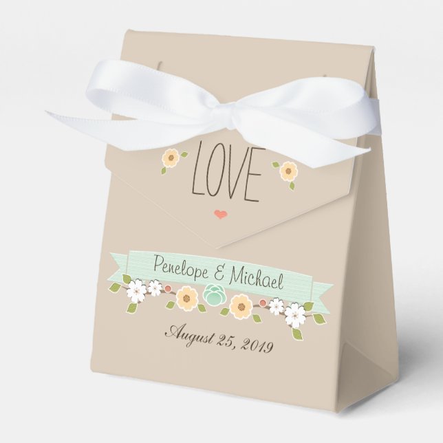 MIN BLOMMIGT BOHO WEDDING FAVOR BOX PRESENTASKAR (Framsidan Sidan)