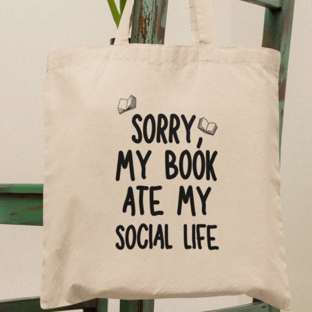 Min bok Ate min Social Life Roligt Bookworm Librar Tygkasse (Get yours today and wear your passion proudly!)