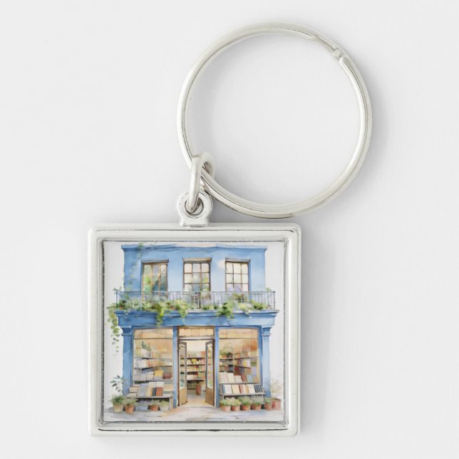 Min bokhandel  fyrkantig silverfärgad nyckelring (Framsidan)