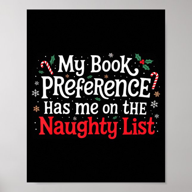 Min bokpreferens Naughty List Läsare Rolig Chri Poster (Framsidan)