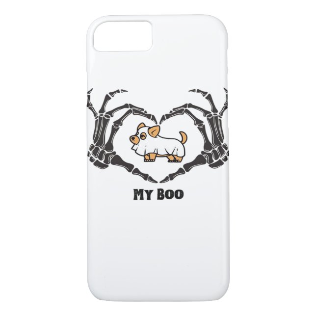 Min Boo Chihuahua-dräkt med Skeleton Heart Händer Case-Mate iPhone Skal (Baksida)