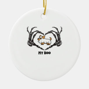 Min Boo Chihuahua-dräkt med Skeleton Heart Händer Julgransprydnad Keramik