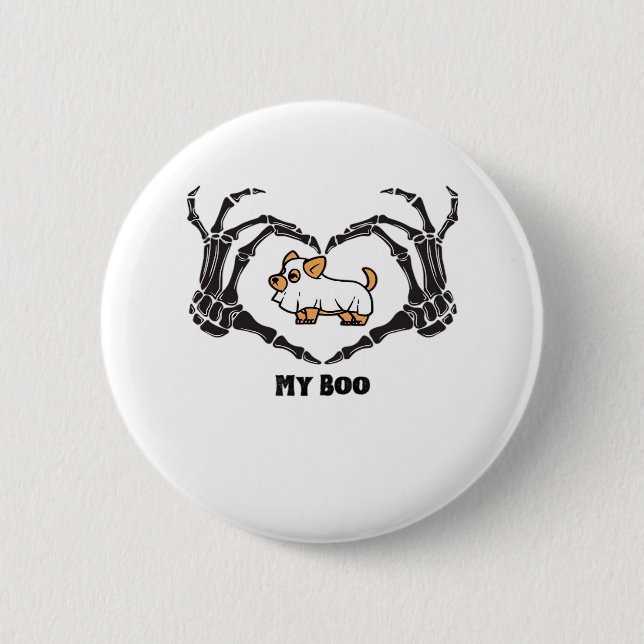 Min Boo Chihuahua-dräkt med Skeleton Heart Händer Knapp (Framsida)