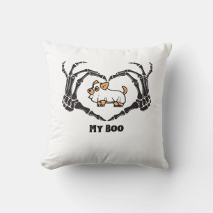 Min Boo Chihuahua-dräkt med Skeleton Heart Händer Kudde