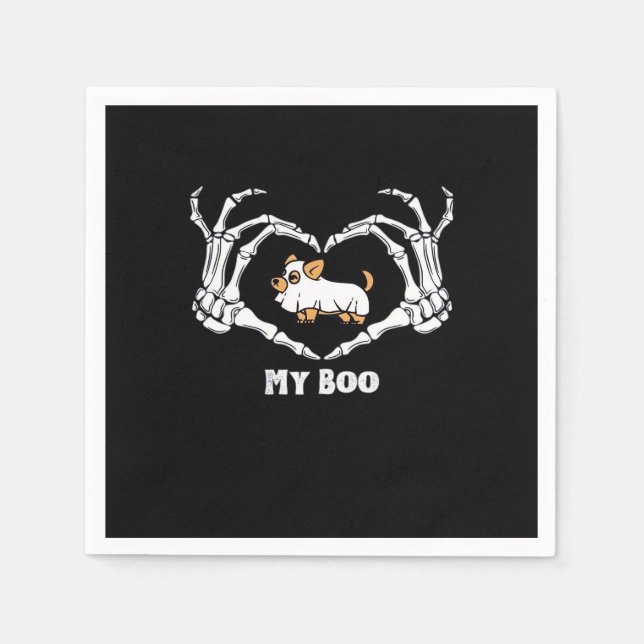 Min Boo Chihuahua-dräkt med Skeleton Heart Händer Pappersservett (Framsidan)