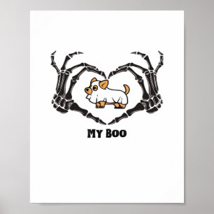 Min Boo Chihuahua-dräkt med Skeleton Heart Händer Poster