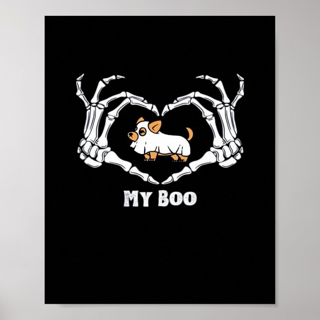 Min Boo Chihuahua-dräkt med Skeleton Heart Händer Poster (Framsidan)