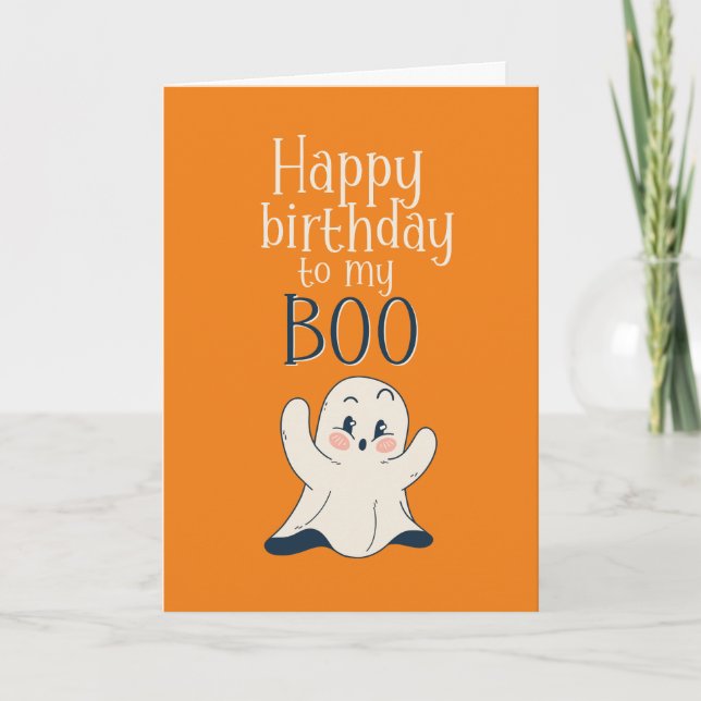 Min Boo Cute Halloween Ghost Pun Funny Birthday Kort (Framsida)