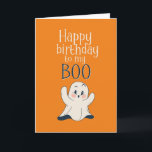 Min Boo Cute Halloween Ghost Pun Funny Birthday Kort<br><div class="desc">Lustigt och sött födelsedagskort för dem som slår kärlek och humor. Perfekt för att önska dina vänner och din familj grattis på födelsedagen. Besök vår butik om du vill ha mer födelsedagskort. Du hittar något coola,  humoristiskt och ibland sarkastiskt födelsedagskort för din speciella.</div>