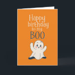 Min Boo Cute Halloween Ghost Pun Funny Birthday Kort<br><div class="desc">Lustigt och sött födelsedagskort för dem som slår kärlek och humor. Perfekt för att önska dina vänner och din familj grattis på födelsedagen. Besök vår butik om du vill ha mer födelsedagskort. Du hittar något coola,  humoristiskt och ibland sarkastiskt födelsedagskort för din speciella.</div>