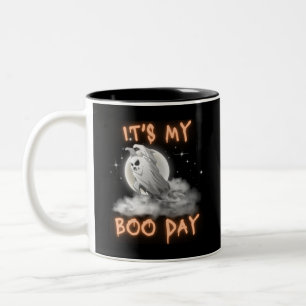 Min Boo Day-Coola Halloween Birthday White Ghost Två-Tonad Mugg