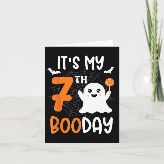 Min Boo Day Cute Halloween 7:e Birthday Ghost B Kort (Framsida)