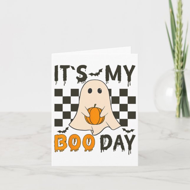 Min Boo Day Cute Halloween Birthday Funny Ghost Kort (Framsida)