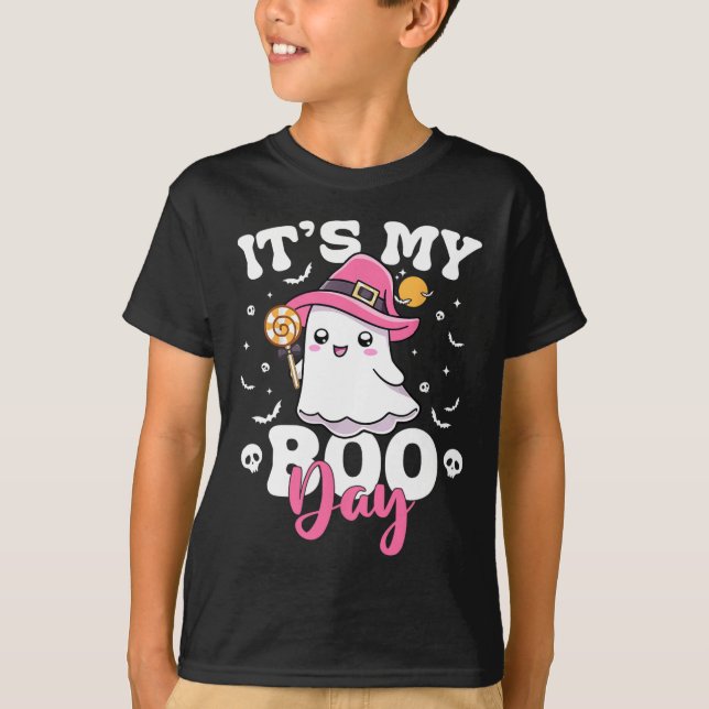 Min Boo Day Cute Halloween Birthday Ghost Boy Girl T Shirt (Framsida)
