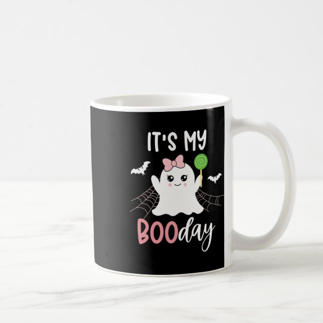Min Boo Day Cute Halloween Birthday Ghost-Rosa Kaffemugg (Höger)