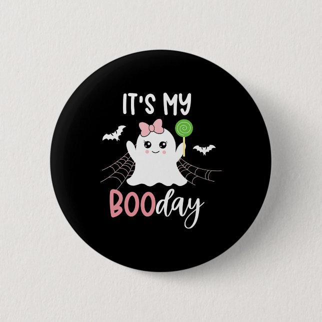 Min Boo Day Cute Halloween Birthday Ghost-Rosa Knapp (Framsida)