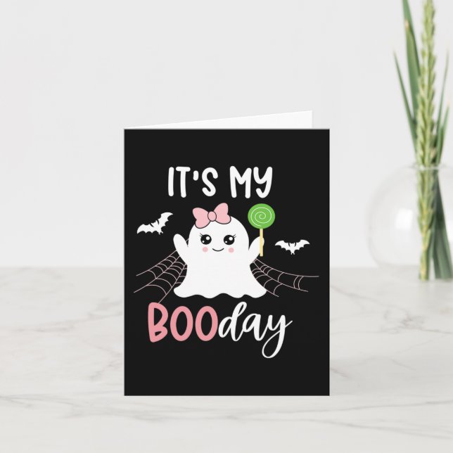 Min Boo Day Cute Halloween Birthday Ghost-Rosa Kort (Framsida)