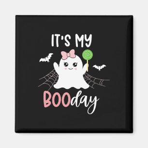 Min Boo Day Cute Halloween Birthday Ghost-Rosa Magnet