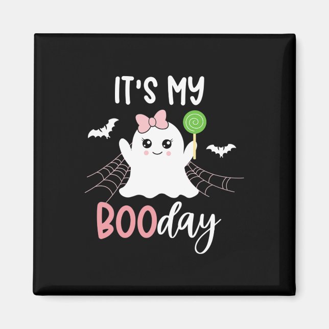 Min Boo Day Cute Halloween Birthday Ghost-Rosa Magnet (Framsidan)