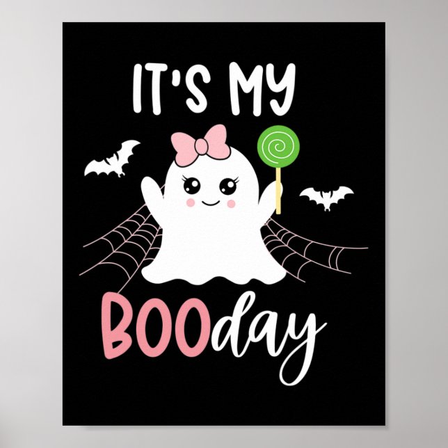 Min Boo Day Cute Halloween Birthday Ghost-Rosa Poster (Framsidan)