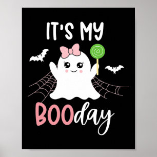 Min Boo Day Cute Halloween Birthday Ghost-Rosa Poster