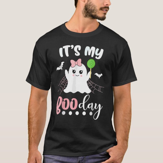 Min Boo Day Cute Halloween Birthday Ghost-Rosa T Shirt (Framsida)