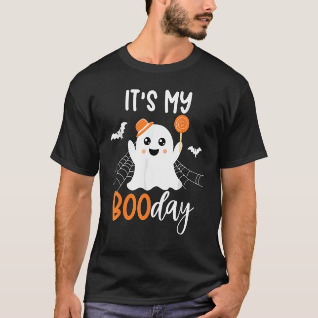 Min Boo Day Cute Halloween Birthday Ghost-Rosa T Shirt (Framsida)