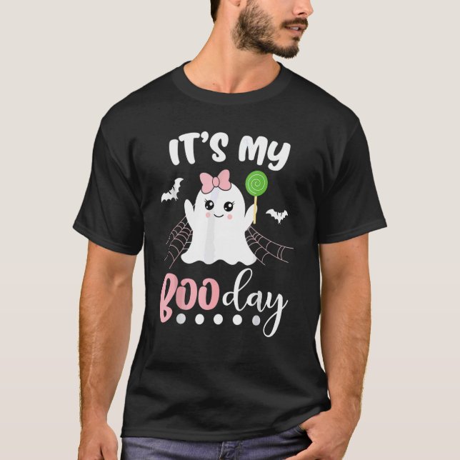 Min Boo Day Cute Halloween Birthday Ghost-Rosa T Shirt (Framsida)