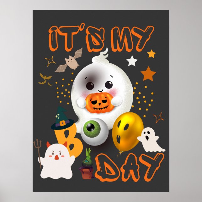 Min Boo Day Kids Cute Halloween Birthday Ghost Poster (Framsidan)