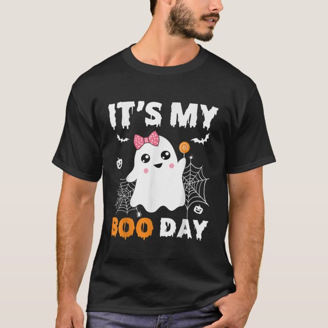 Min Boo Day Shirt Halloween Birthday Ghost Rosa T (Framsida)