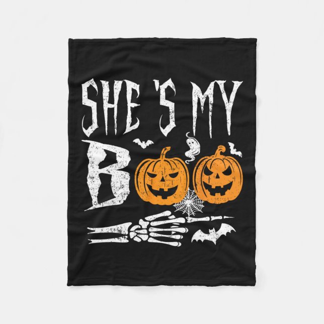 Min Boo Skeleton Hand Pumpkin Halloween Match Fleecefilt (Framsidan)