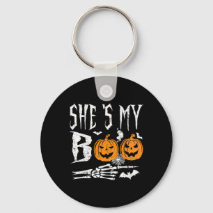 Min Boo Skeleton Hand Pumpkin Halloween Match Nyckelring