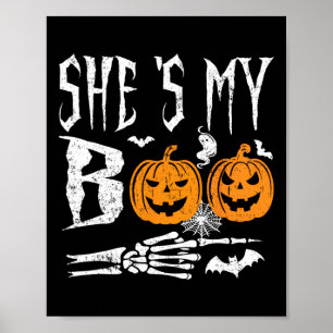Min Boo Skeleton Hand Pumpkin Halloween Matching F Poster