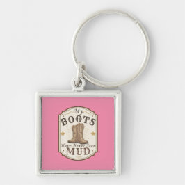 Min boots har aldrig sett lera västlig design fyrkantig silverfärgad nyckelring