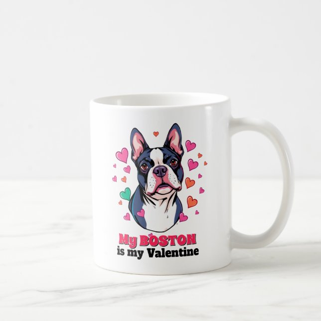 Min Boston Terrier är min Valentine Hund Cute Funn Kaffemugg (Höger)