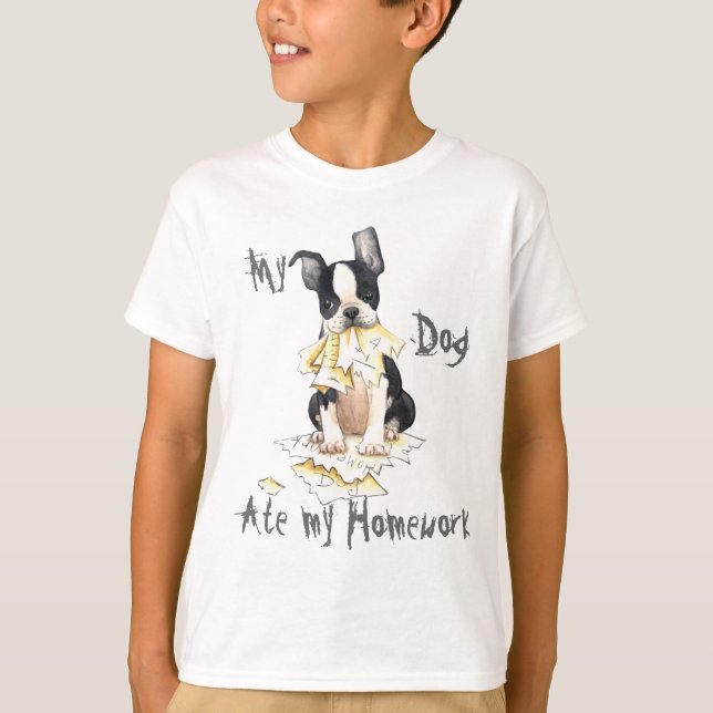 Min Boston Terrieråt min läxa T Shirt (Framsida)