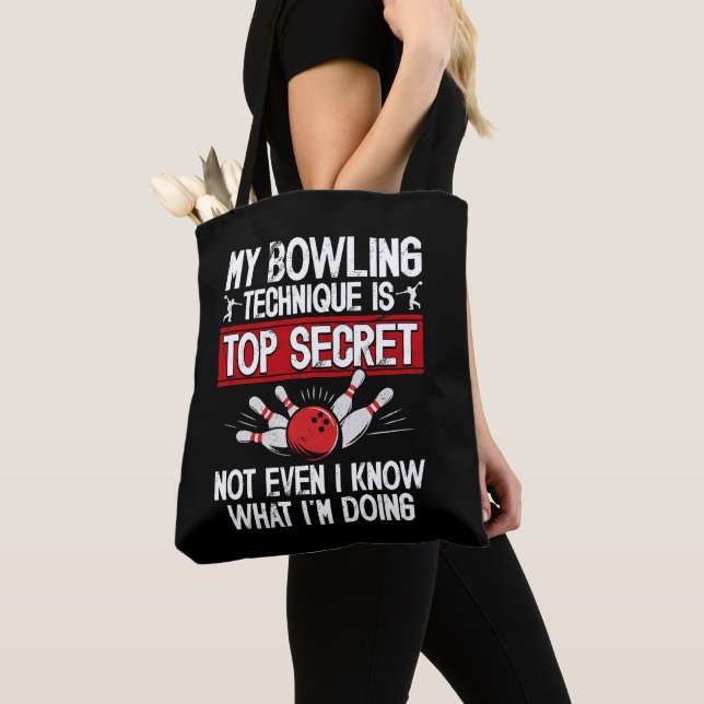 Min bowlningsteknik är topphemlig rolig bowling tygkasse (Närbild)
