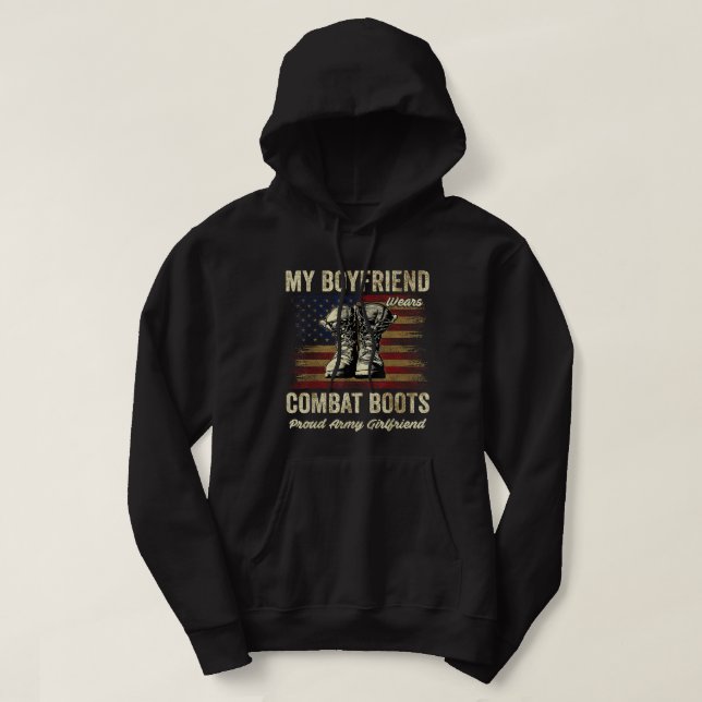 Min Boyvän Wears Combat Boots Proud Army Girlfri Hoodie (Design framsida)