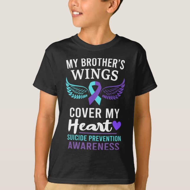 Min broders Vingar täcker hjärtsuicide Awareness R T Shirt (Framsida)