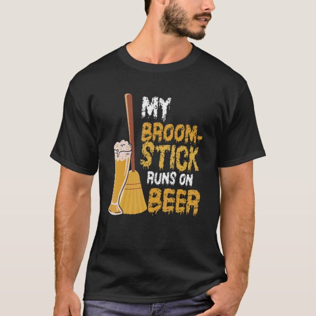 Min Broomstick Springa på Beer Halloween Witchery  T Shirt (Framsida)
