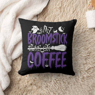 Min Broomstick Springa på Coffee Witch Broom Hallo Kudde