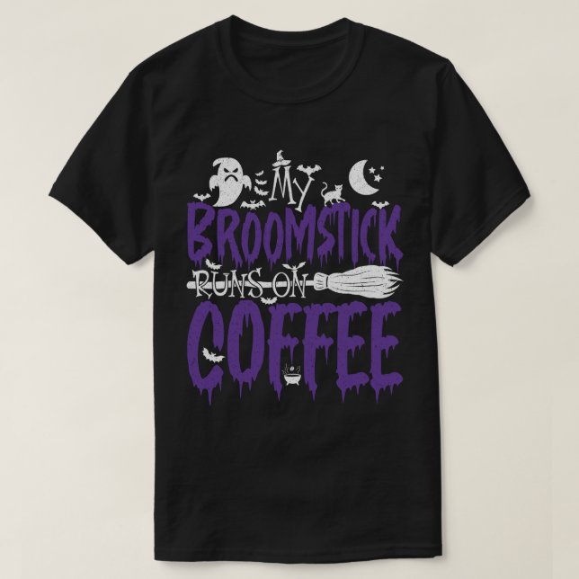 Min Broomstick Springa på Coffee Witch Broom Hallo T Shirt (Design framsida)