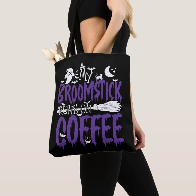 Min Broomstick Springa på Coffee Witch Broom Hallo Tygkasse (Närbild)